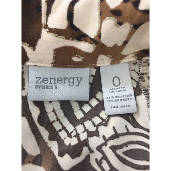 Chico's Zenergy Women's Shirt Jacket Brown Cream Floral Snap Front Size 0 US 4 - Picture 8 of 10